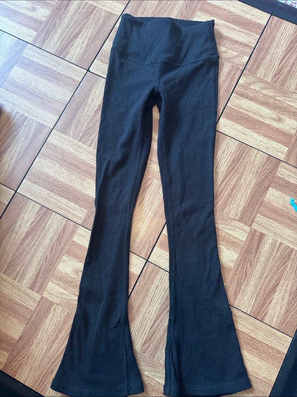 Tiger Friday Ribbed Black Flared Leggings